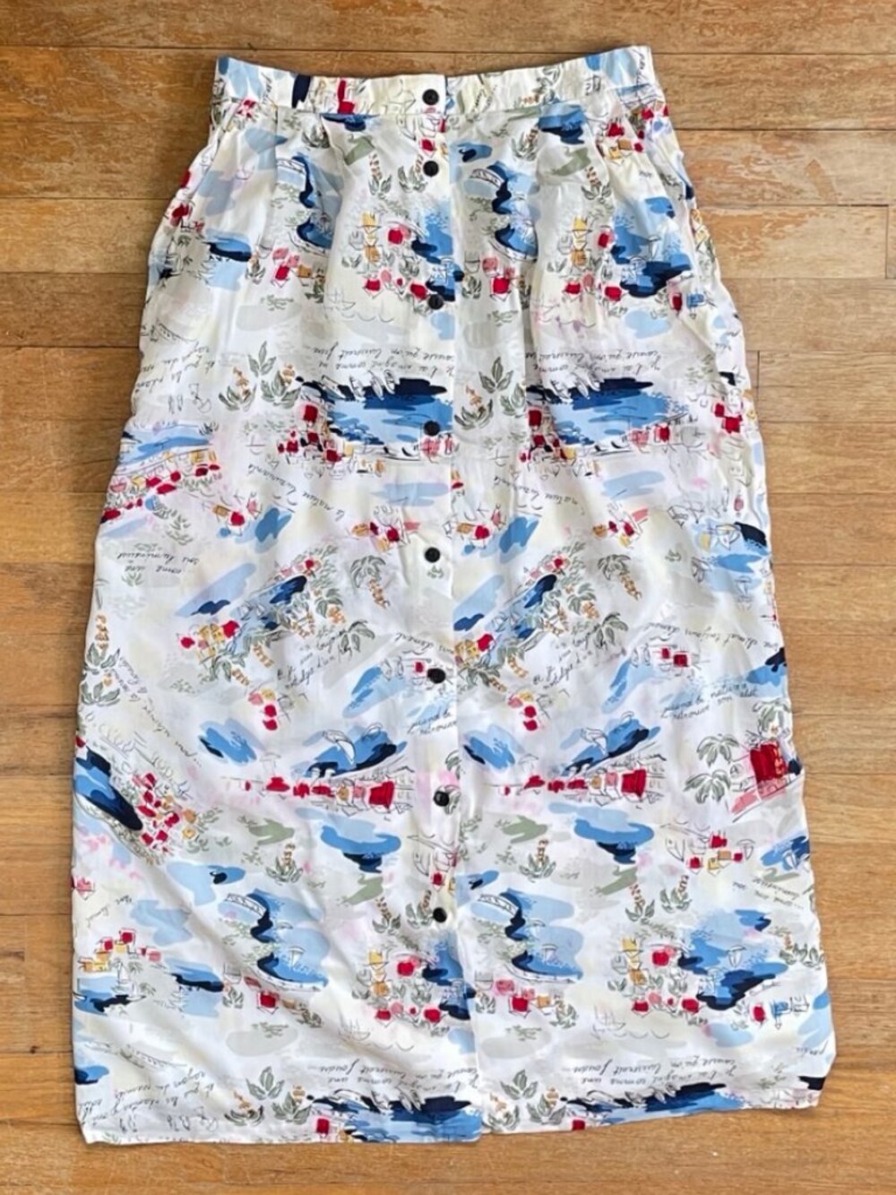 Vintage French Vacation Print Skirt Size Medium 28-30" Waist 1990s Sailboats